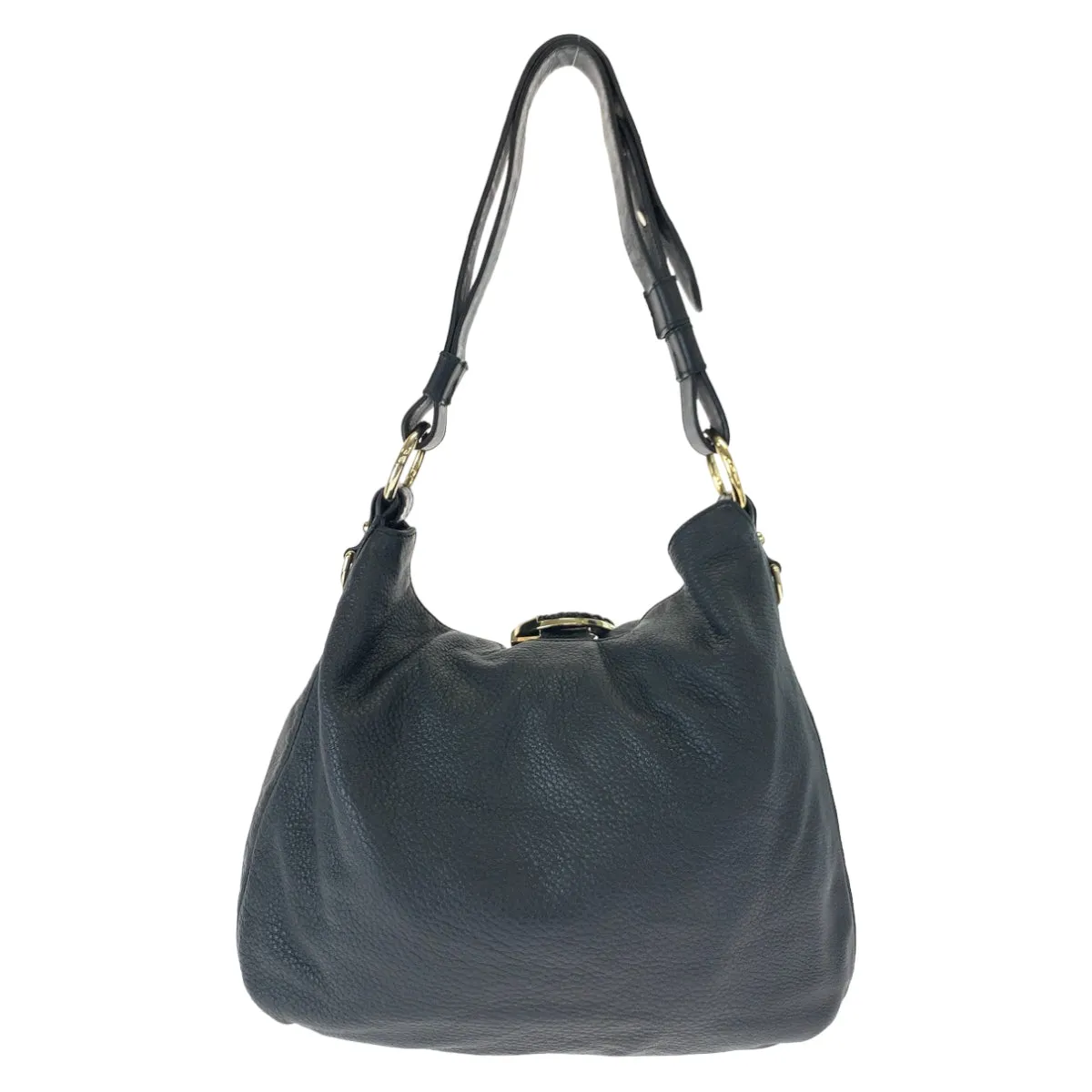 GUCCI Shoulder Bag 232931 leather Black Gold Metal Embossed Leather Shoulder Bag G Wave Hobo Women Used