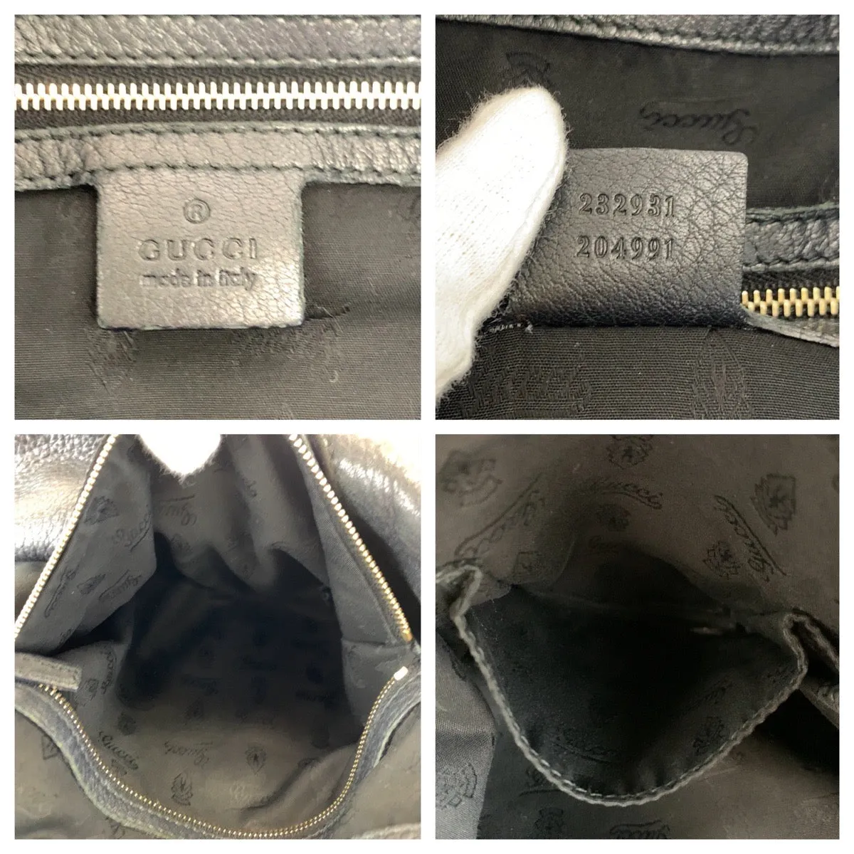 GUCCI Shoulder Bag 232931 leather Black Gold Metal Embossed Leather Shoulder Bag G Wave Hobo Women Used