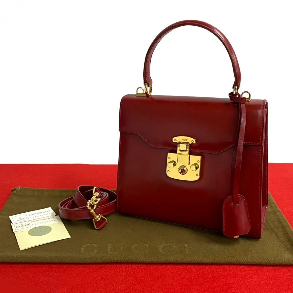 GUCCI Shoulder Bag leather Red Ready lock