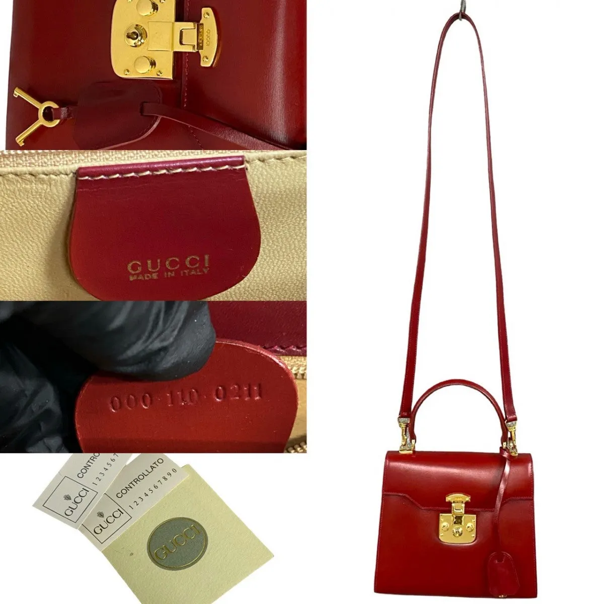 GUCCI Shoulder Bag leather Red Ready lock