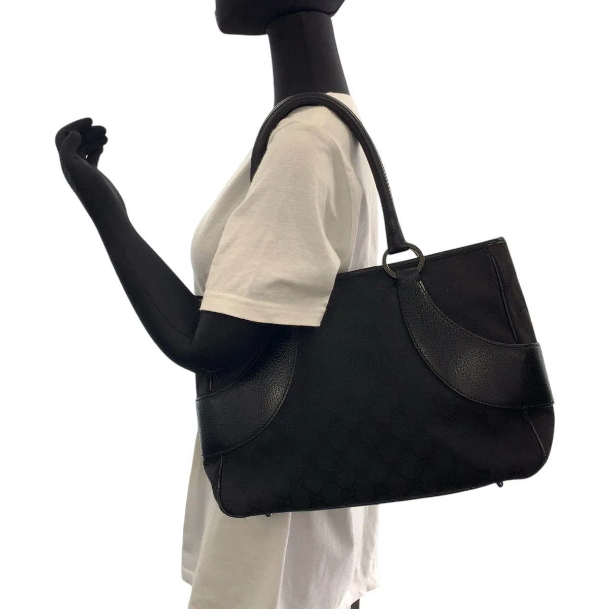 GUCCI Tote Bag 113011 GG canvas, leather Black SilverMetal Tote Bag Shoulder Bag Women Used