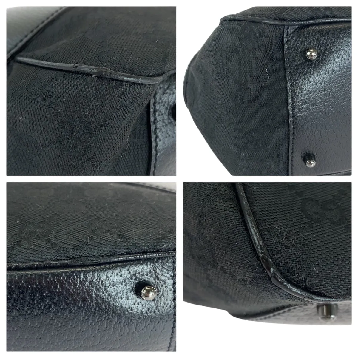 GUCCI Tote Bag 113011 GG canvas, leather Black SilverMetal Tote Bag Shoulder Bag Women Used