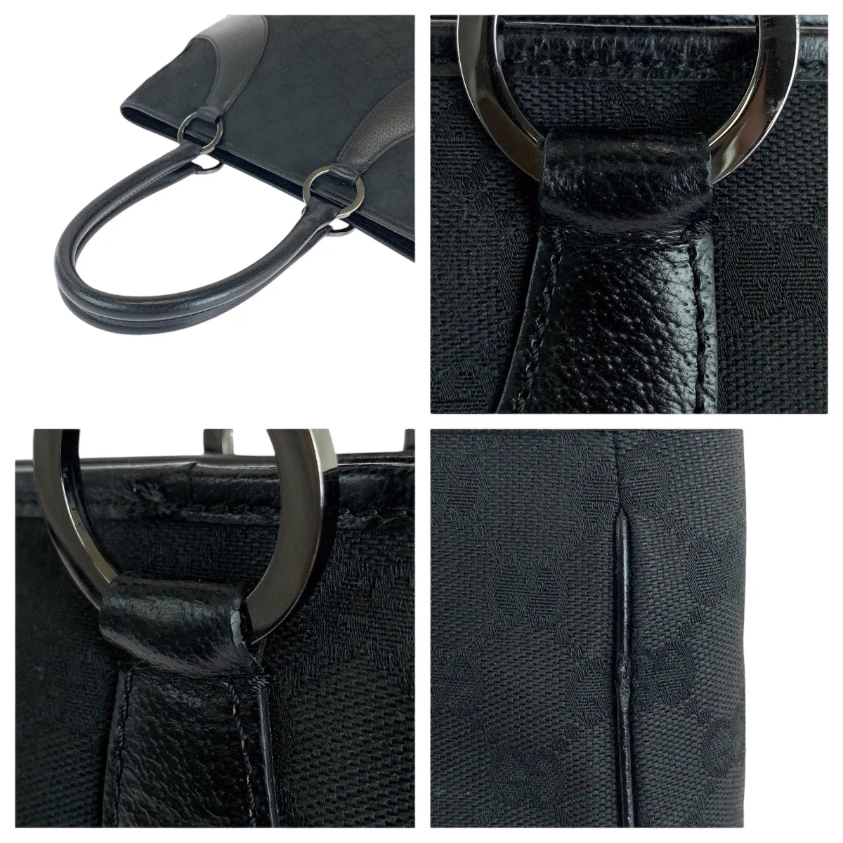 GUCCI Tote Bag 113011 GG canvas, leather Black SilverMetal Tote Bag Shoulder Bag Women Used