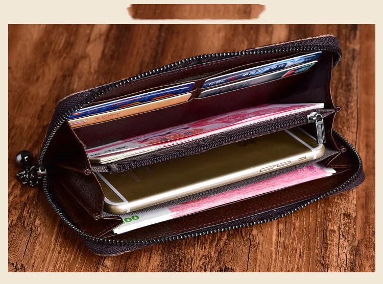 Handmade Bracketplant Red Leather Wristlet Wallet Womens Zip Around Wallets Flowers Ladies Zipper Clutch Wallet for Women