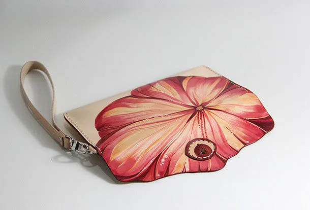 Handmade custom hand painted  leather clutch long wallet for women/lady girl