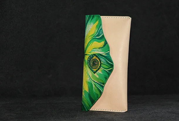 Handmade custom hand painted  leather clutch long wallet for women/lady girl