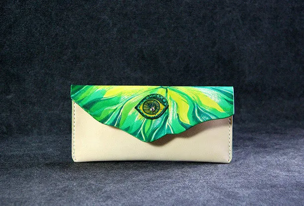 Handmade custom hand painted  leather clutch long wallet for women/lady girl