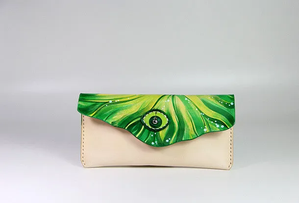 Handmade custom hand painted  leather clutch long wallet for women/lady girl