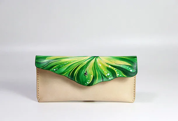Handmade custom hand painted  leather clutch long wallet for women/lady girl