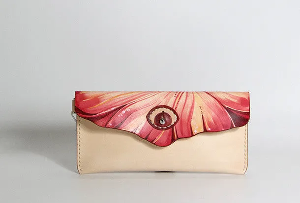 Handmade custom hand painted  leather clutch long wallet for women/lady girl