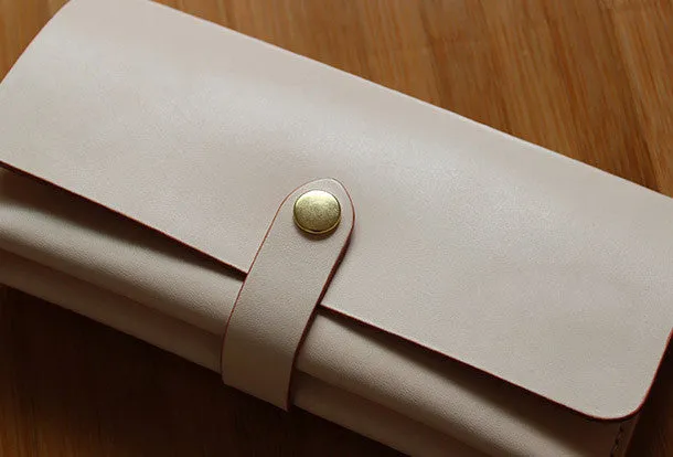 Handmade custom vintage purse leather wallet long phone wallet beige women