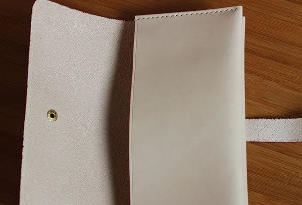 Handmade custom vintage purse leather wallet long phone wallet beige women