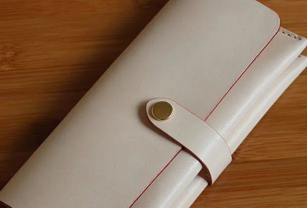 Handmade custom vintage purse leather wallet long phone wallet beige women