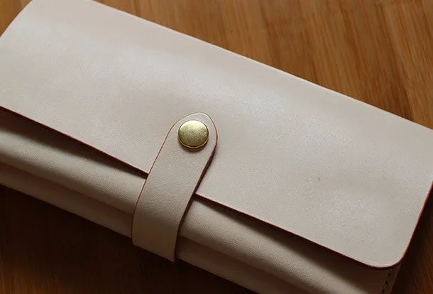 Handmade custom vintage purse leather wallet long phone wallet beige women