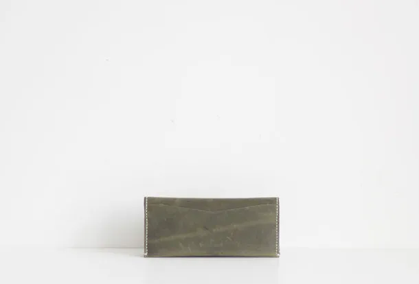 Handmade leather dark green clutch purse long wallet purse clutch women