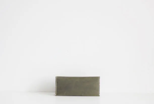 Handmade leather dark green clutch purse long wallet purse clutch women