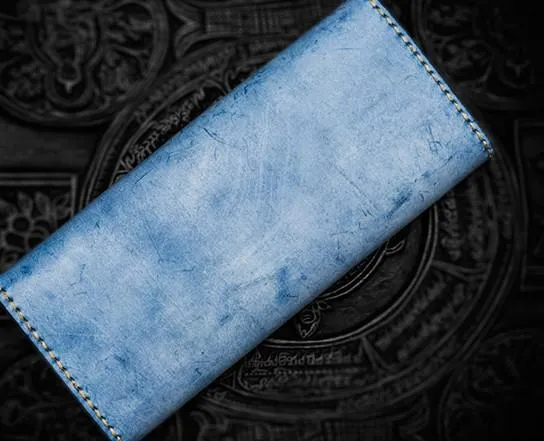 Handmade Leather Tooled Gray Women Envelope Vintage Leather Wallet Long Phone Clutch Wallets for Women