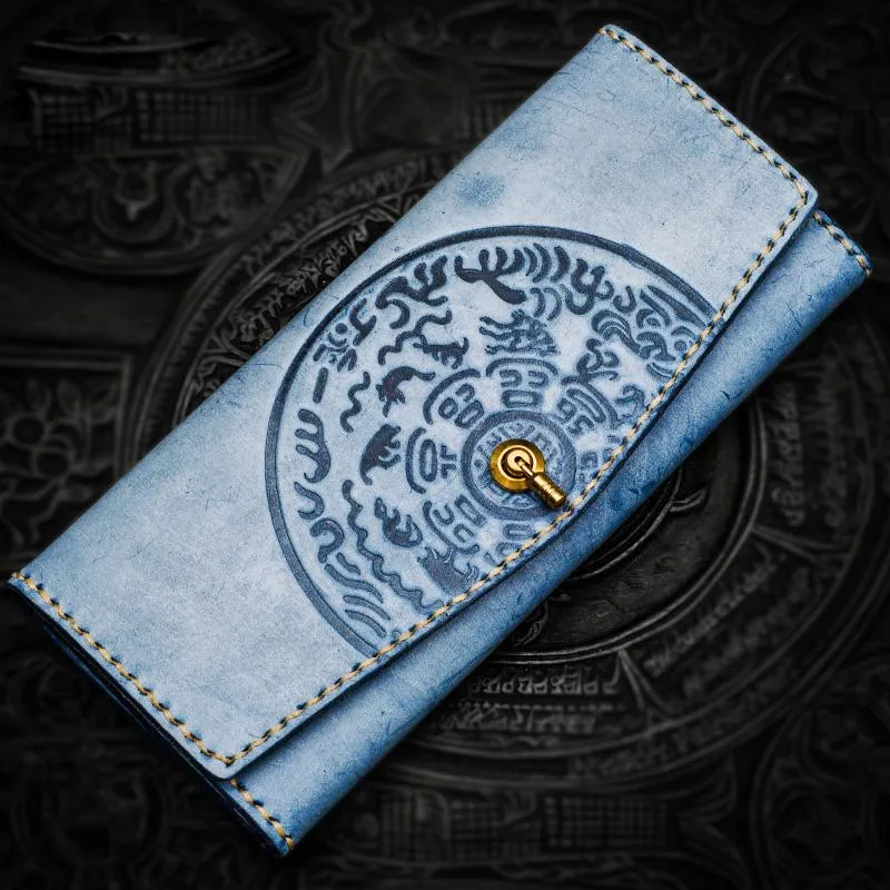 Handmade Leather Tooled Gray Women Envelope Vintage Leather Wallet Long Phone Clutch Wallets for Women