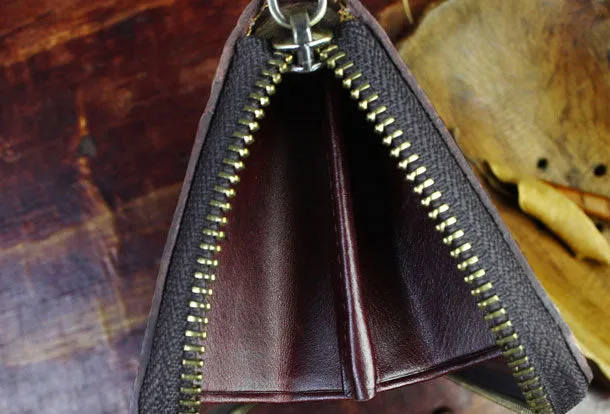 Handmade Long Leather Wallet Crocodile Style Leather Zipper Clutch Wallet For Men Women