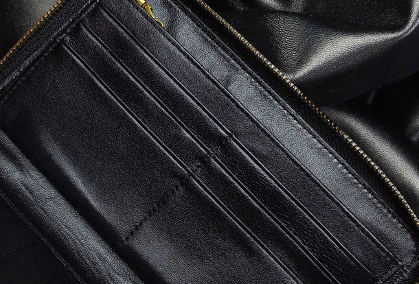 Handmade Long Leather Wallet Crocodile Style Leather Zipper Clutch Wallet For Men Women