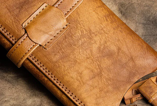 Handmade Long Leather Wallet Trifold Vintage Brown Wallet For Men Women