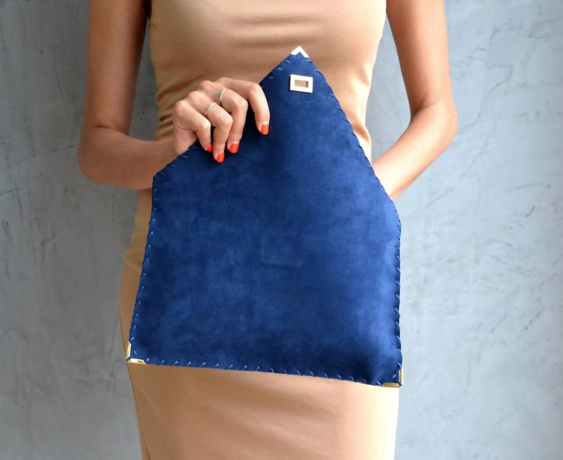 Leather Envelope Clutch In Royal Blue Suede