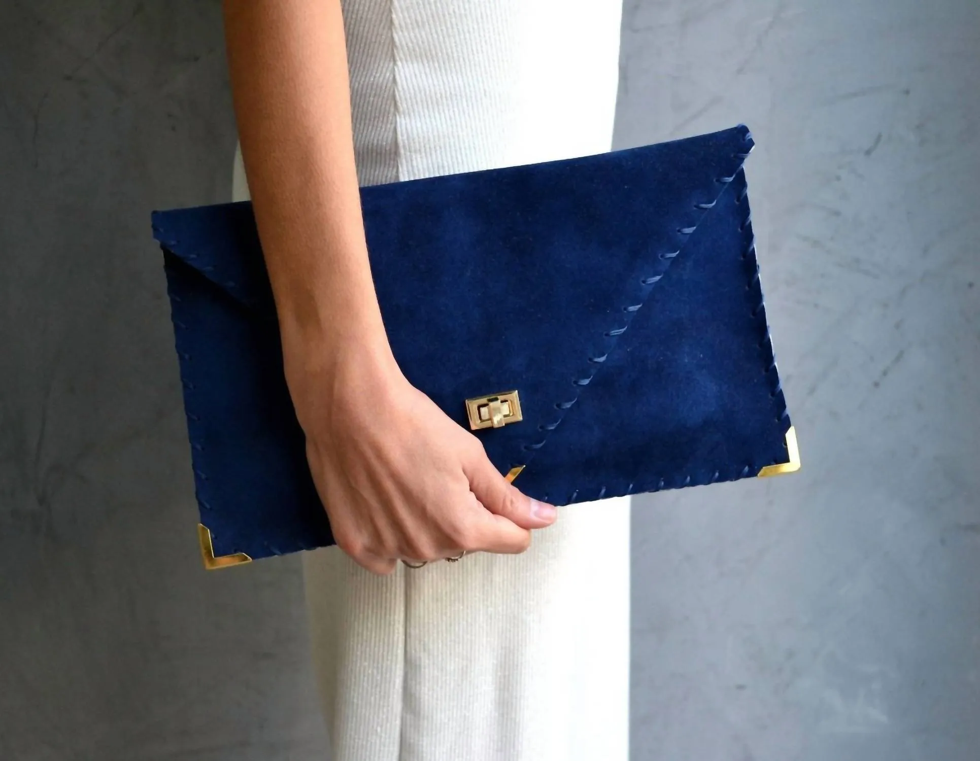 Leather Envelope Clutch In Royal Blue Suede