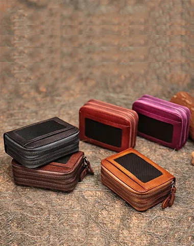 Leather Zipper Card Wallets Cute Small Women Double Zip Card Wallets For Ladies