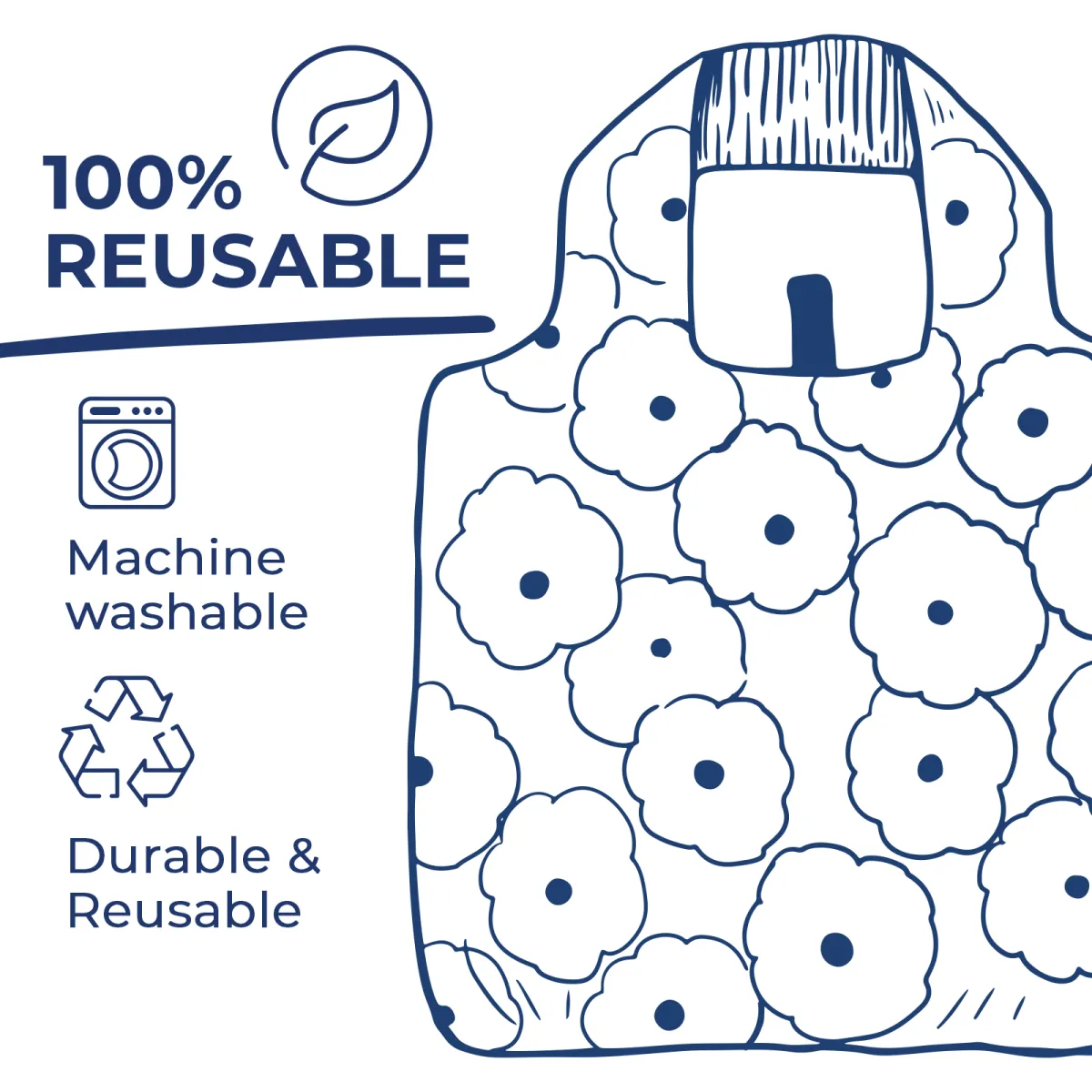 Lemon Blossoms blu Reusable Shopping Bag-Machine washable
