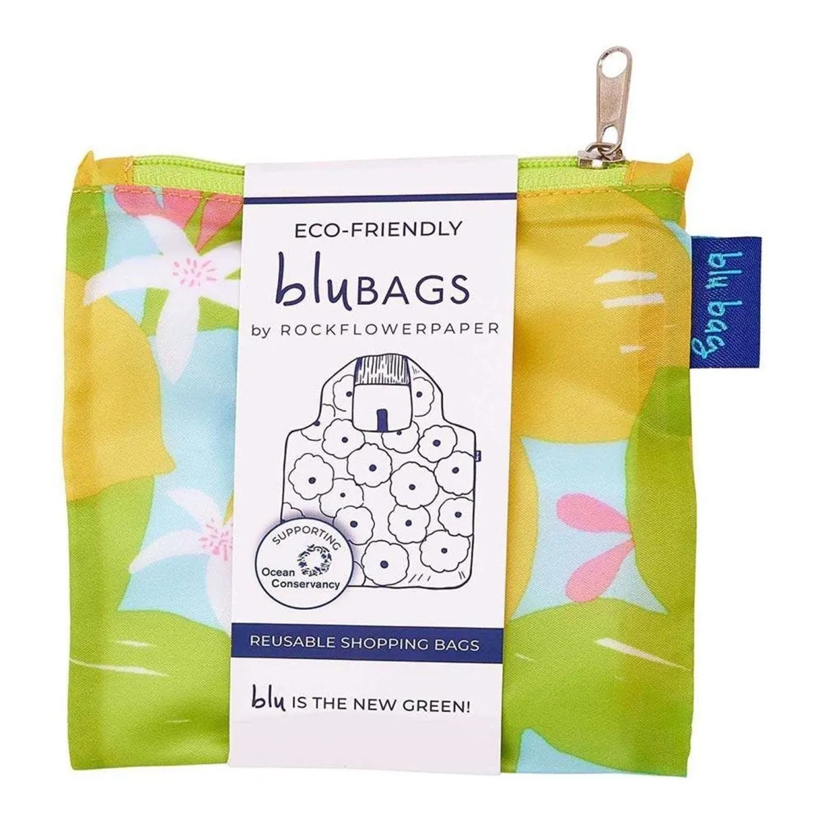 Lemon Blossoms blu Reusable Shopping Bag-Machine washable