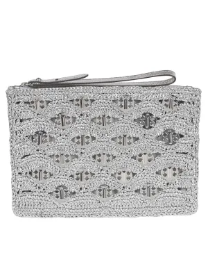 Lurex Raffia Pouch With Silver Leather Strap