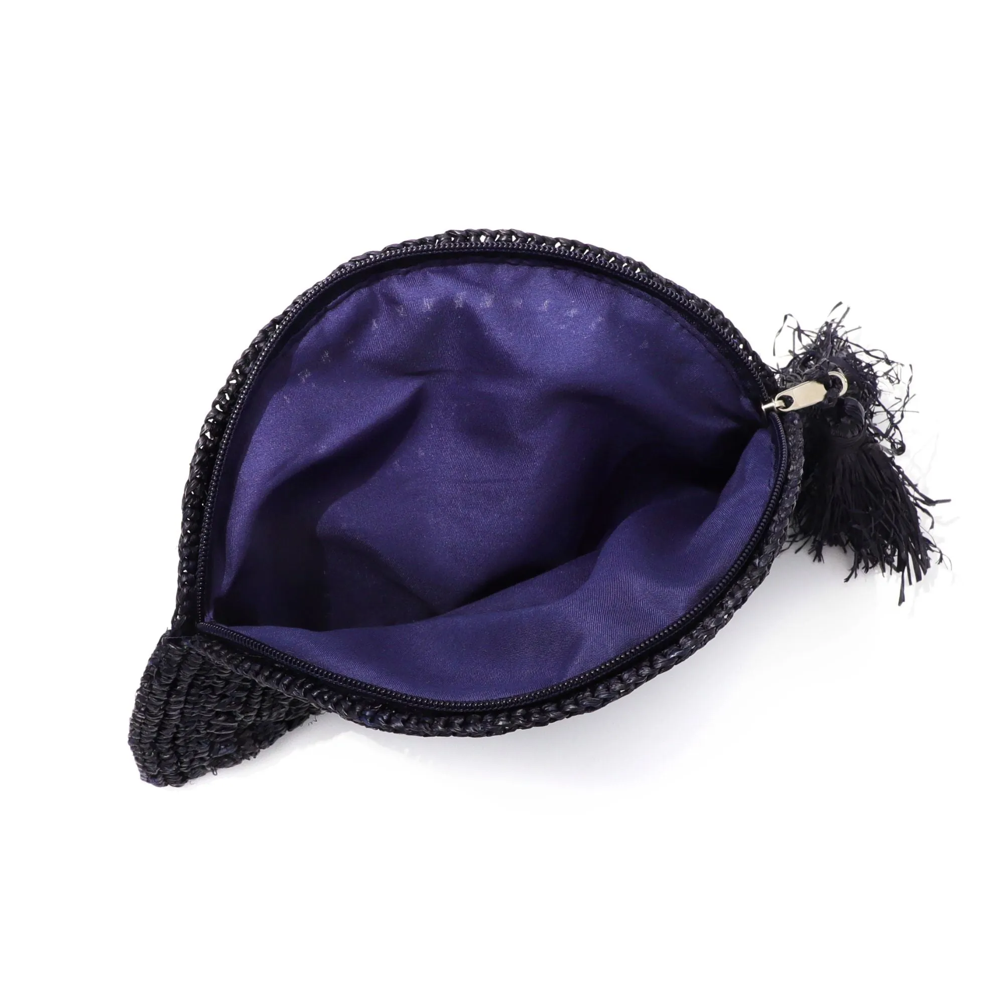 Navy Raffia Moon Clutch