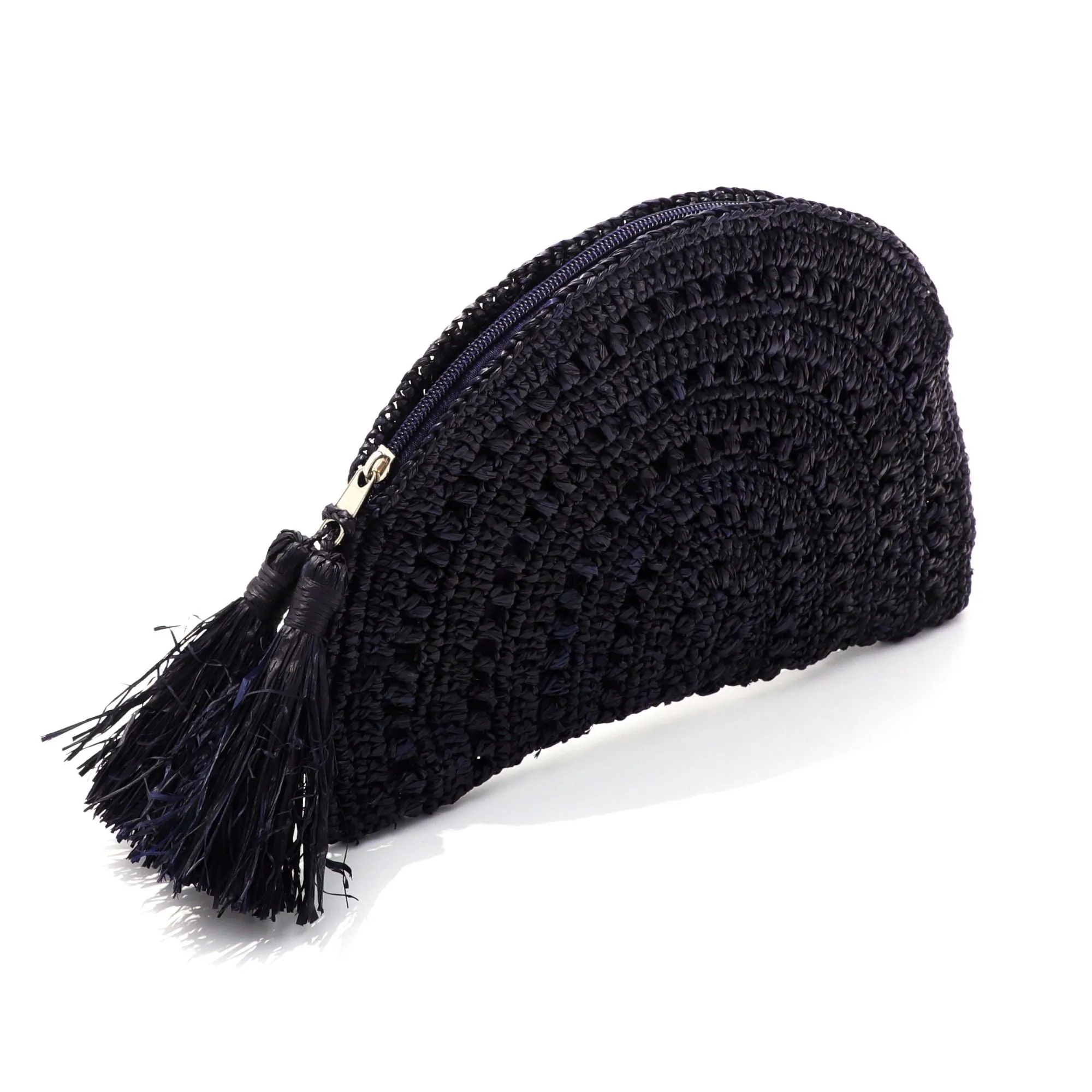 Navy Raffia Moon Clutch