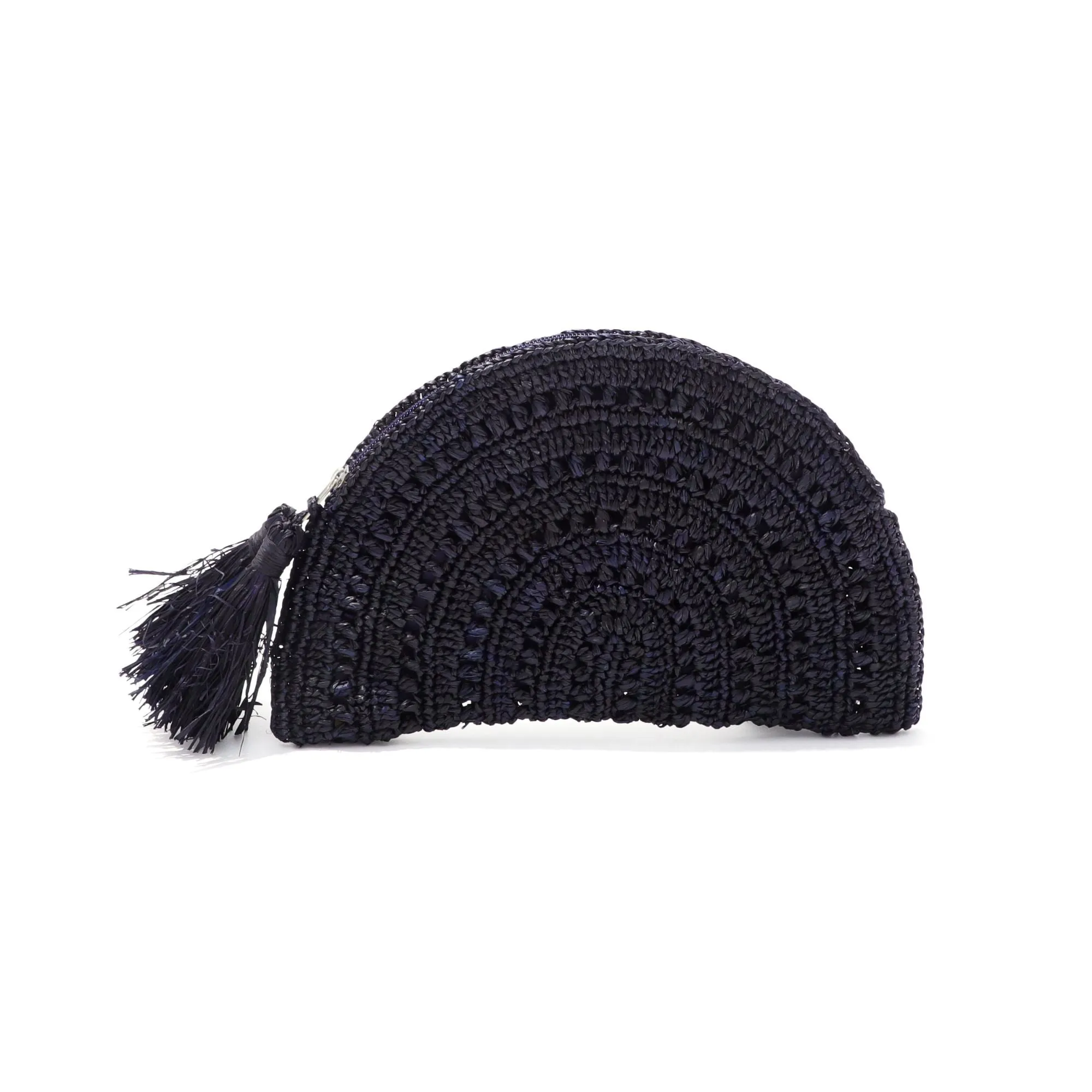 Navy Raffia Moon Clutch