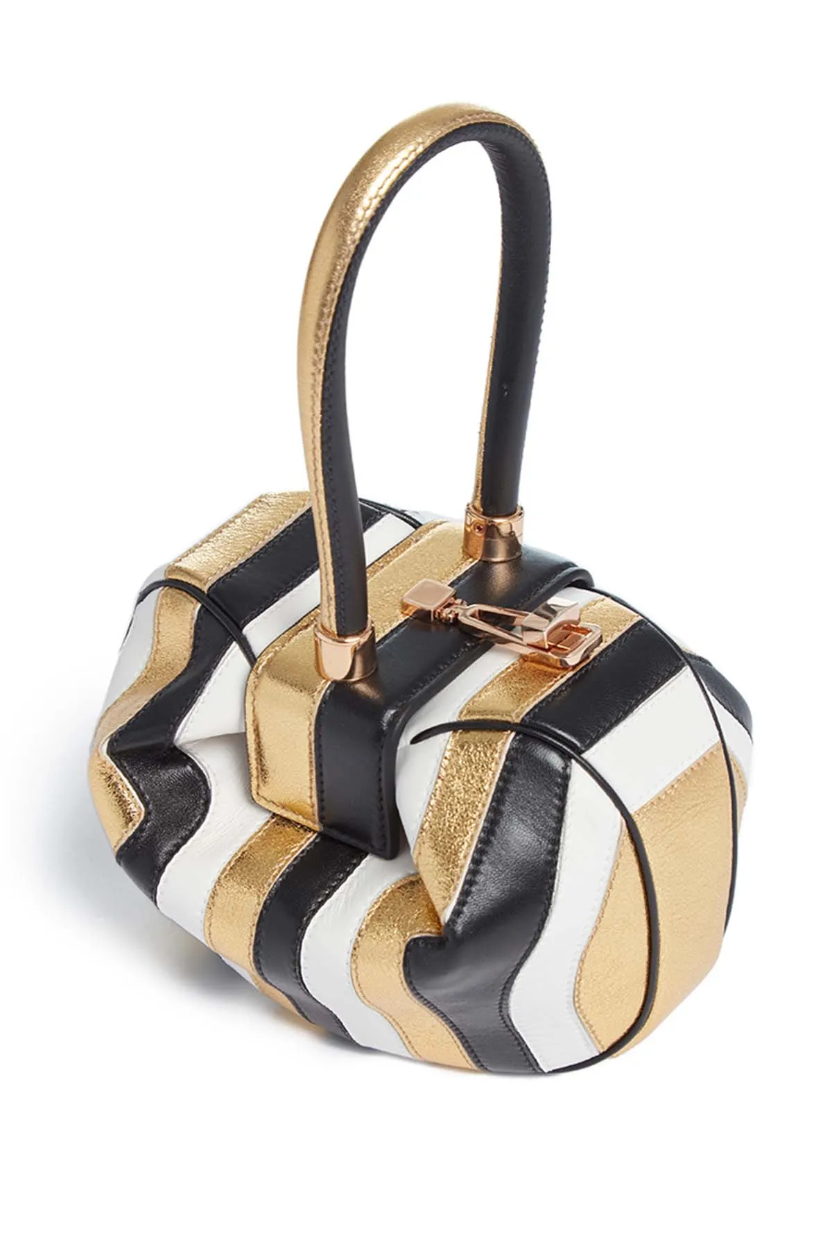 Nina Bag in Gold, Black & Ivory Stripes Nappa Leather