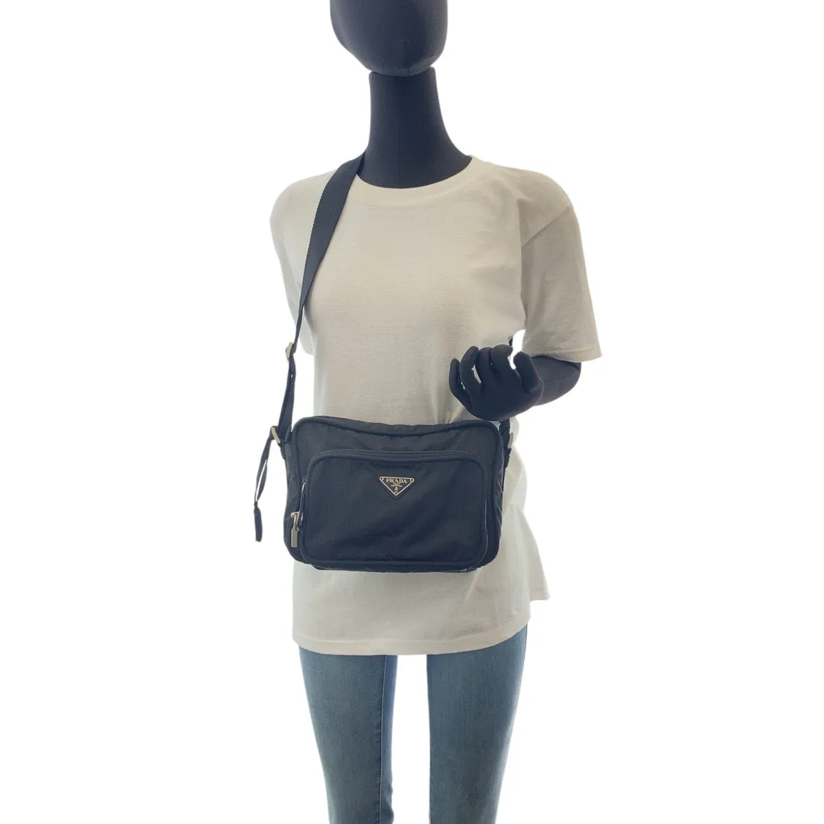 PRADA Shoulder Bag B7558 Nylon black Test Triangle With logo