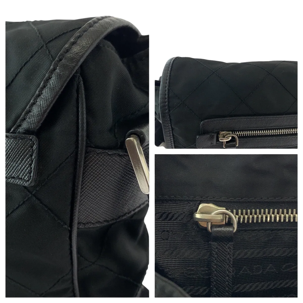 PRADA Shoulder Bag BT0422 Nylon Black SilverMetal quilting testu Triangle With logo