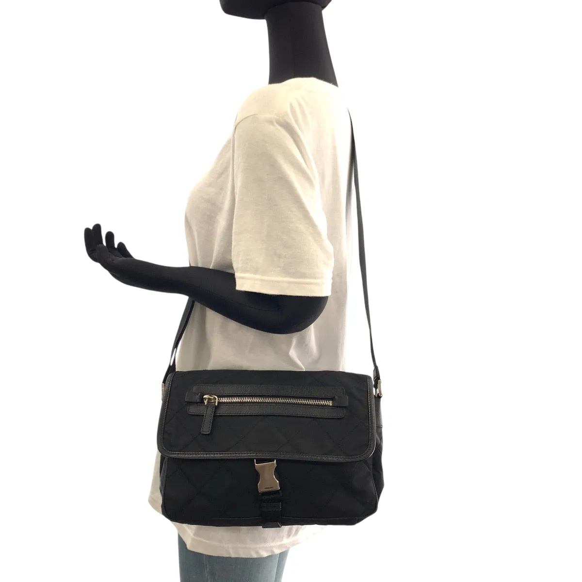 PRADA Shoulder Bag BT0422 Nylon Black SilverMetal quilting testu Triangle With logo