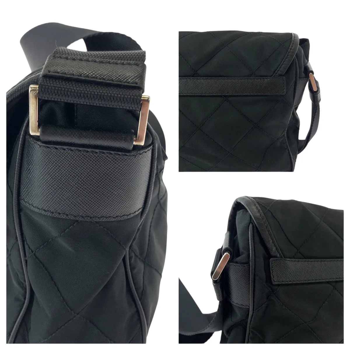PRADA Shoulder Bag BT0422 Nylon Black SilverMetal quilting testu Triangle With logo