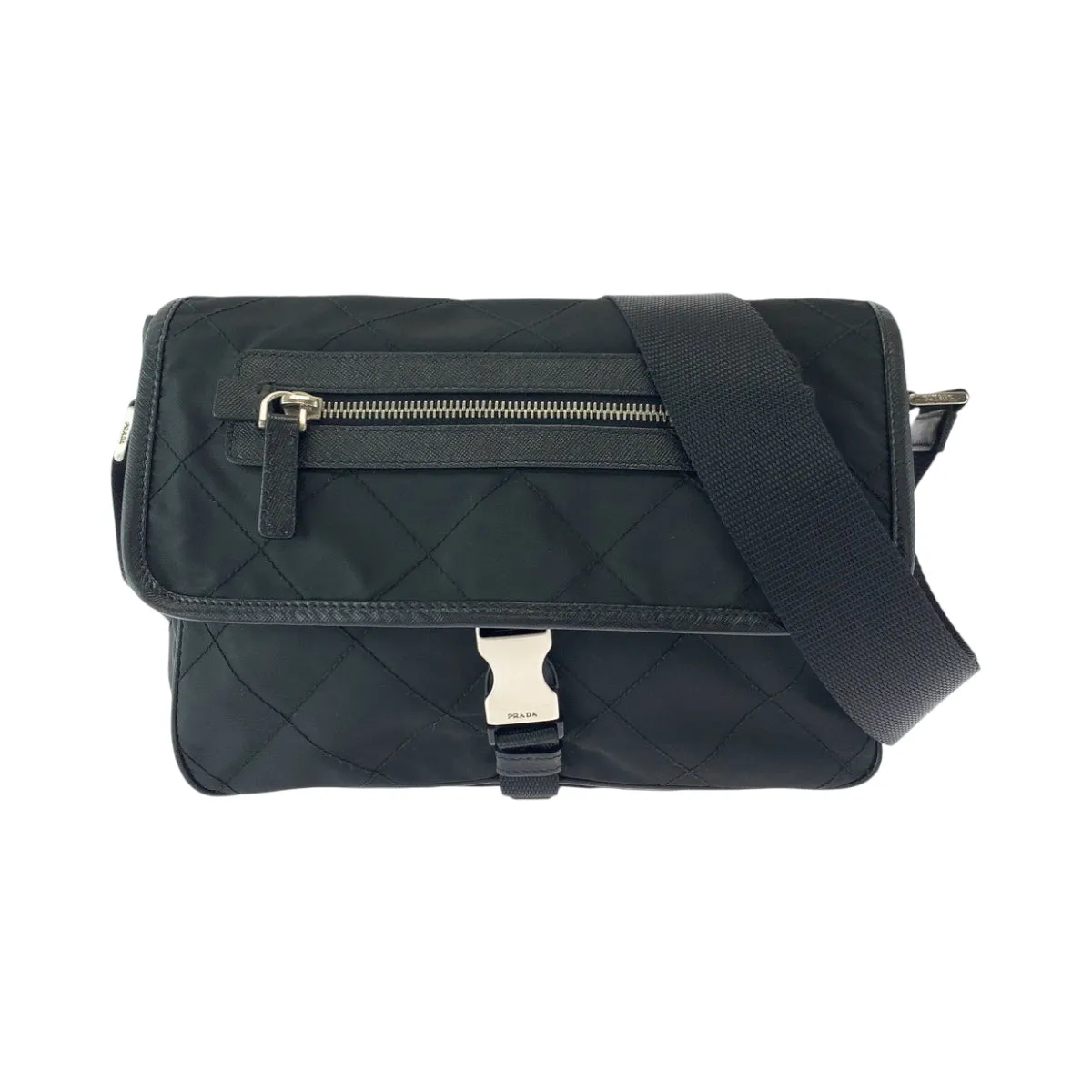 PRADA Shoulder Bag BT0422 Nylon Black SilverMetal quilting testu Triangle With logo