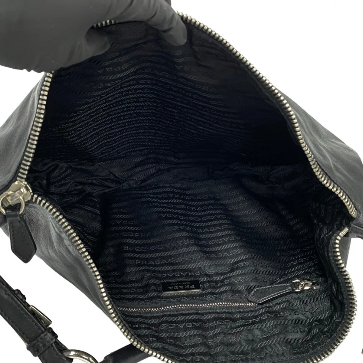 PRADA Shoulder Bag leather black Triangular logo Women Used