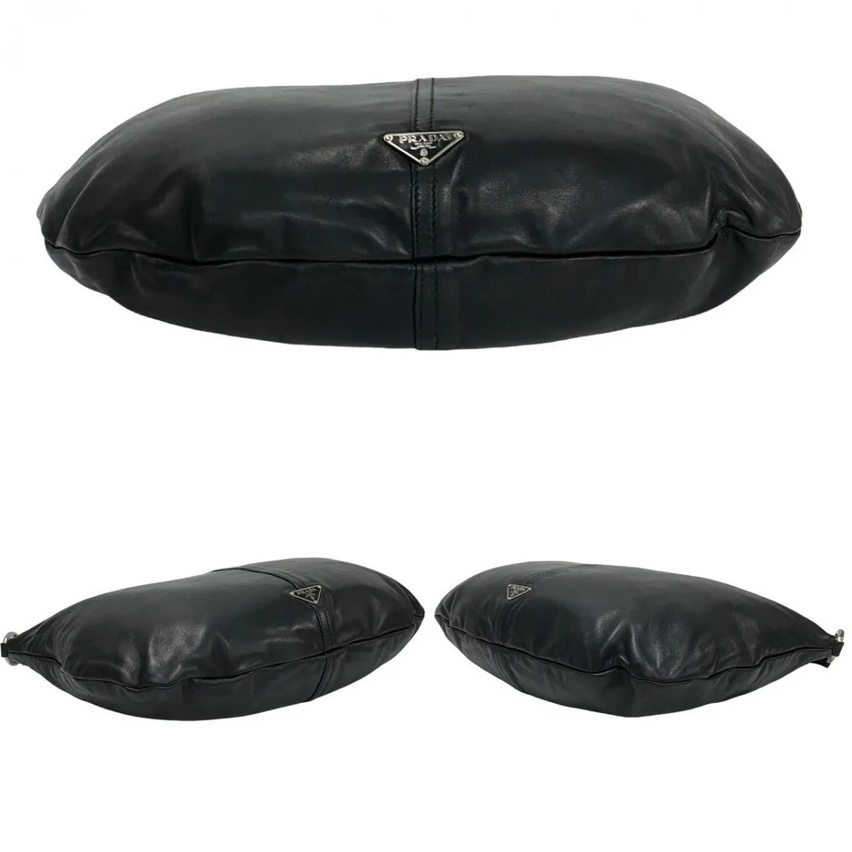 PRADA Shoulder Bag leather black Triangular logo Women Used