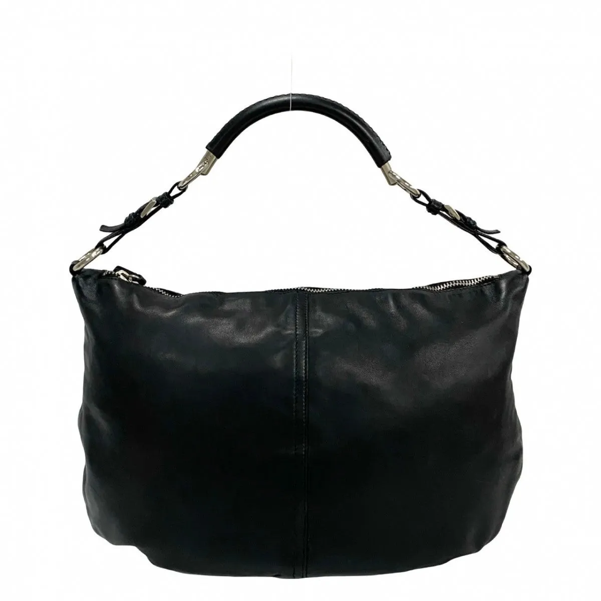 PRADA Shoulder Bag leather black Triangular logo Women Used