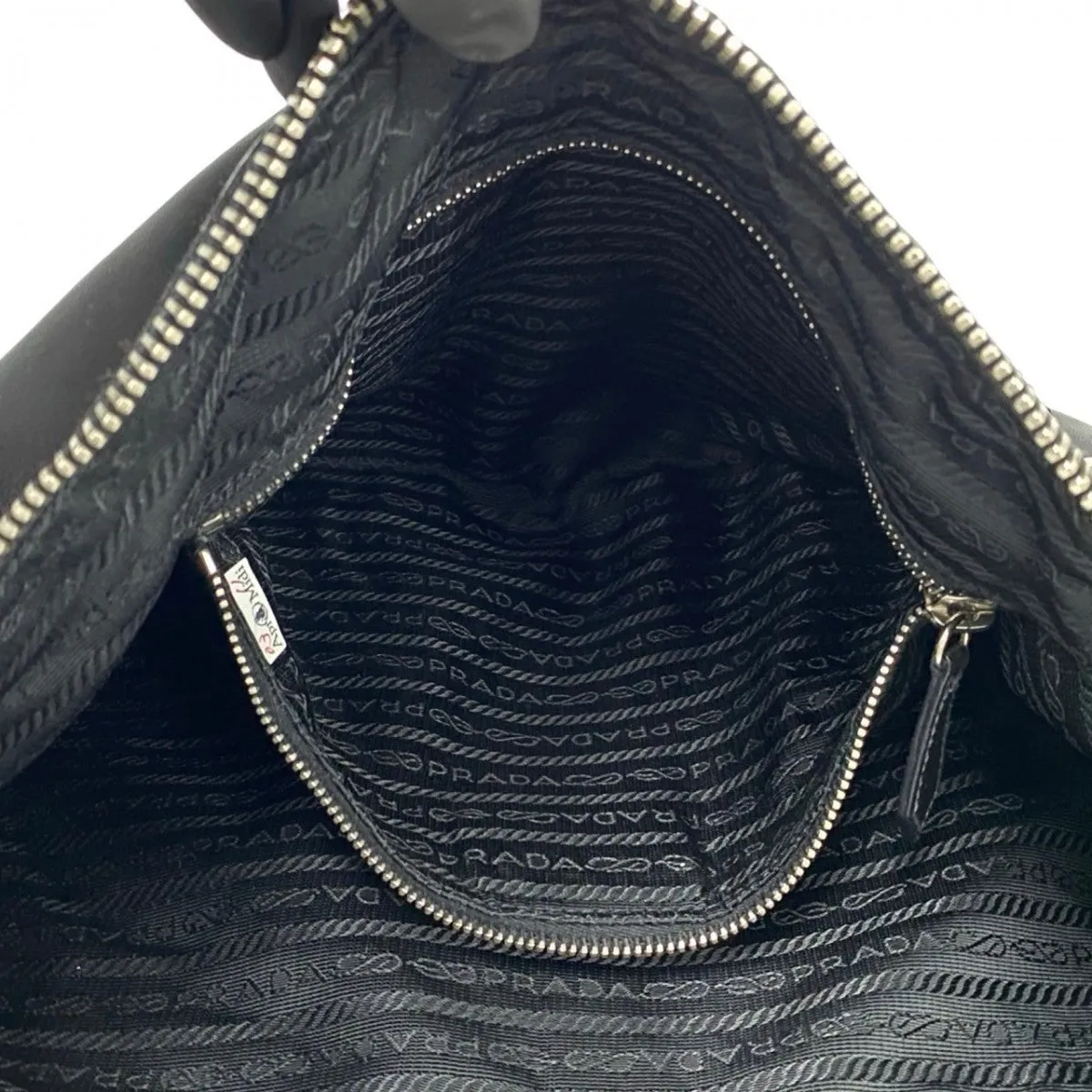 PRADA Shoulder Bag leather black Triangular logo Women Used