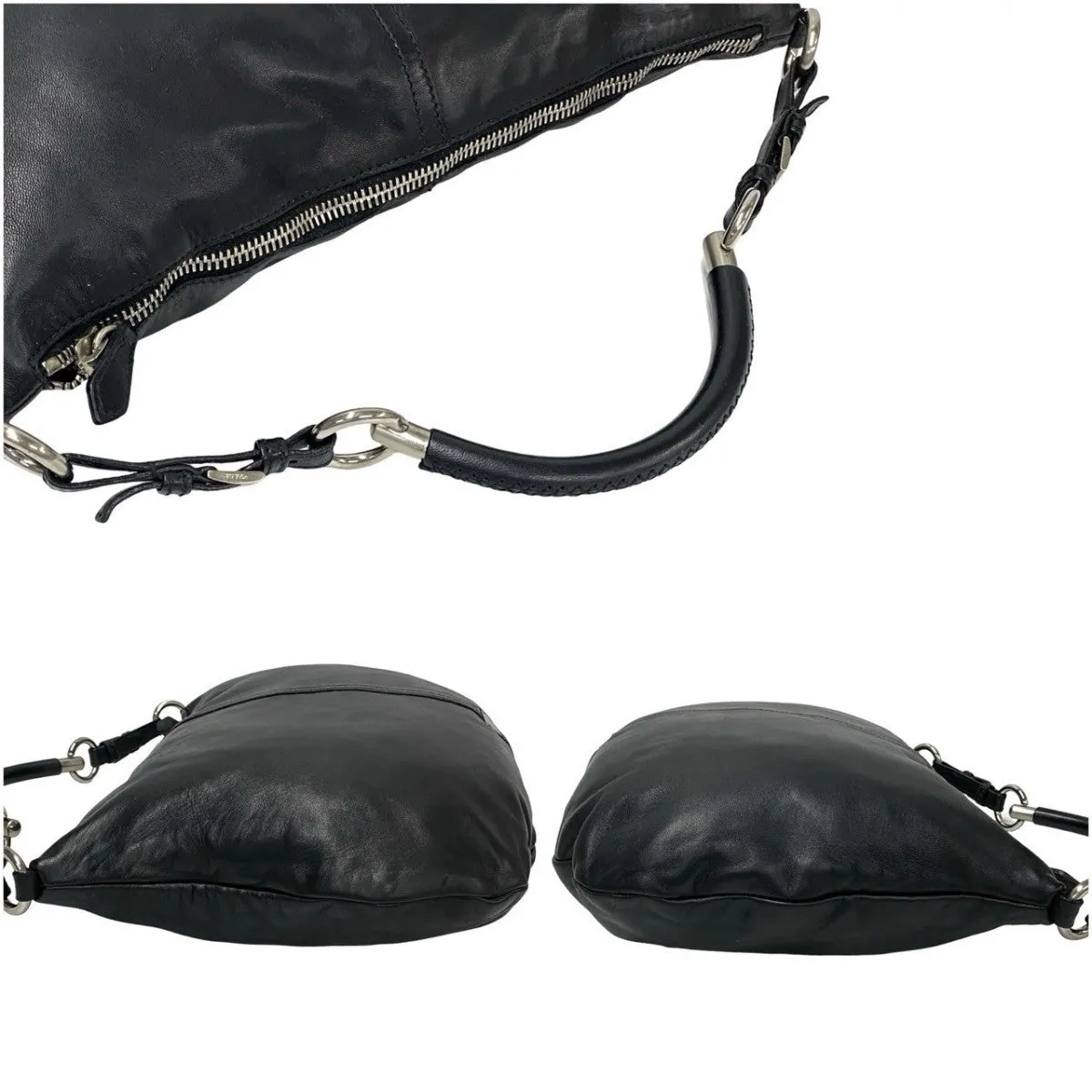 PRADA Shoulder Bag leather black Triangular logo Women Used