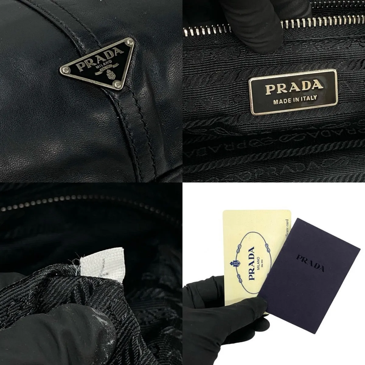 PRADA Shoulder Bag leather black Triangular logo Women Used
