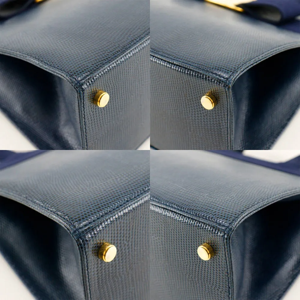 Salvatore Ferragamo Handbag BA21 4178 Embossed leather Navy blue 2WAYShoulder Vala Women Used