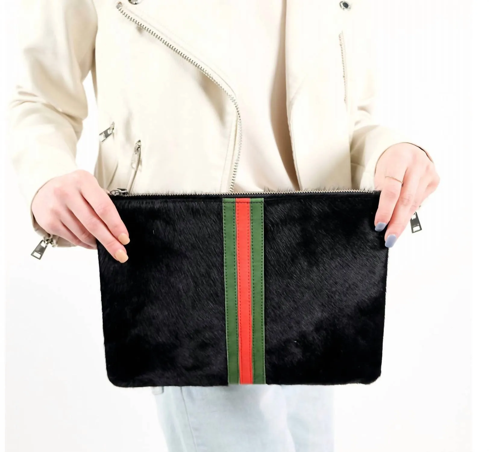 Striped Clutch In Black