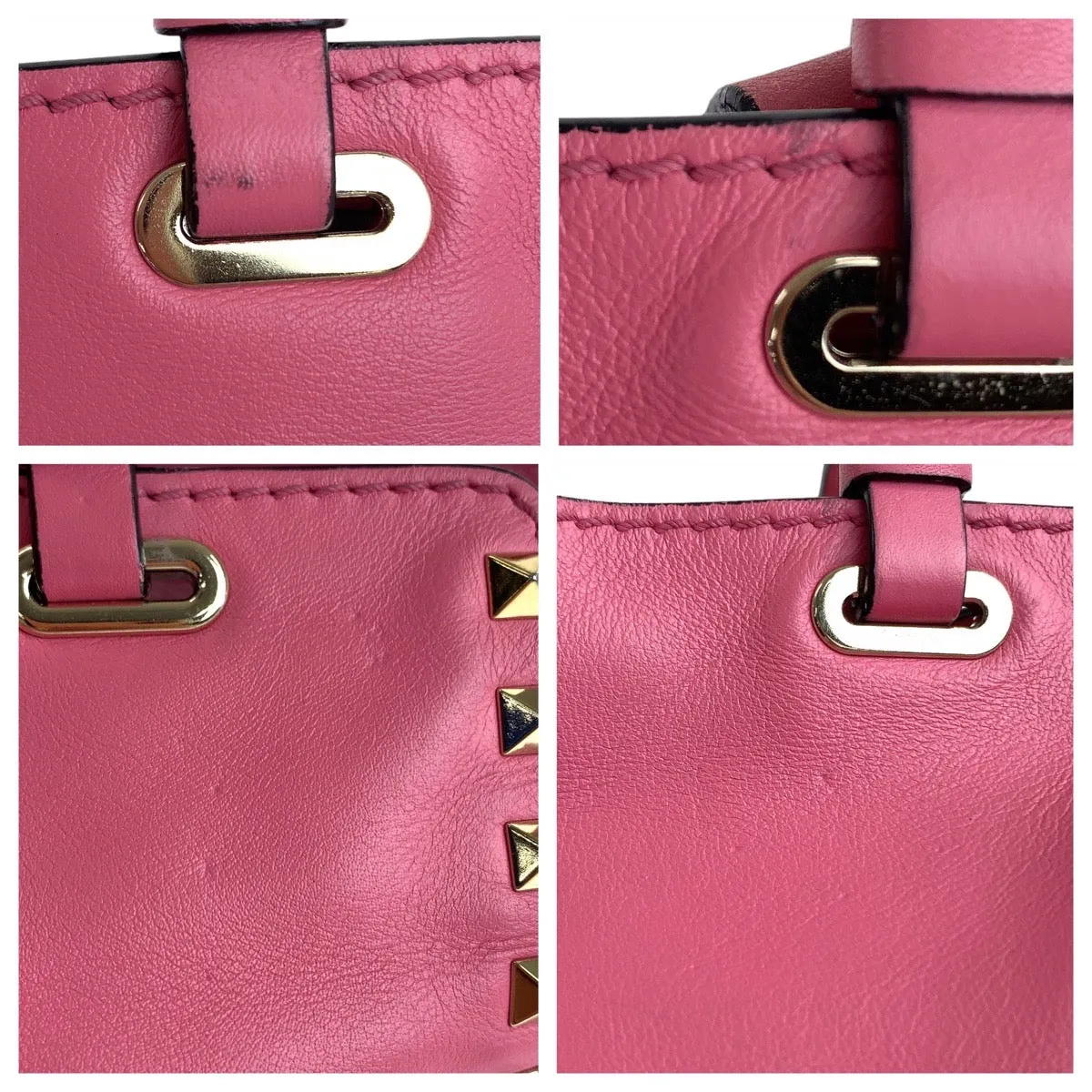 VALENTINO Handbag leather Pink Gold Metal Handbag Shoulder Bag 2way Rock studs Women Used