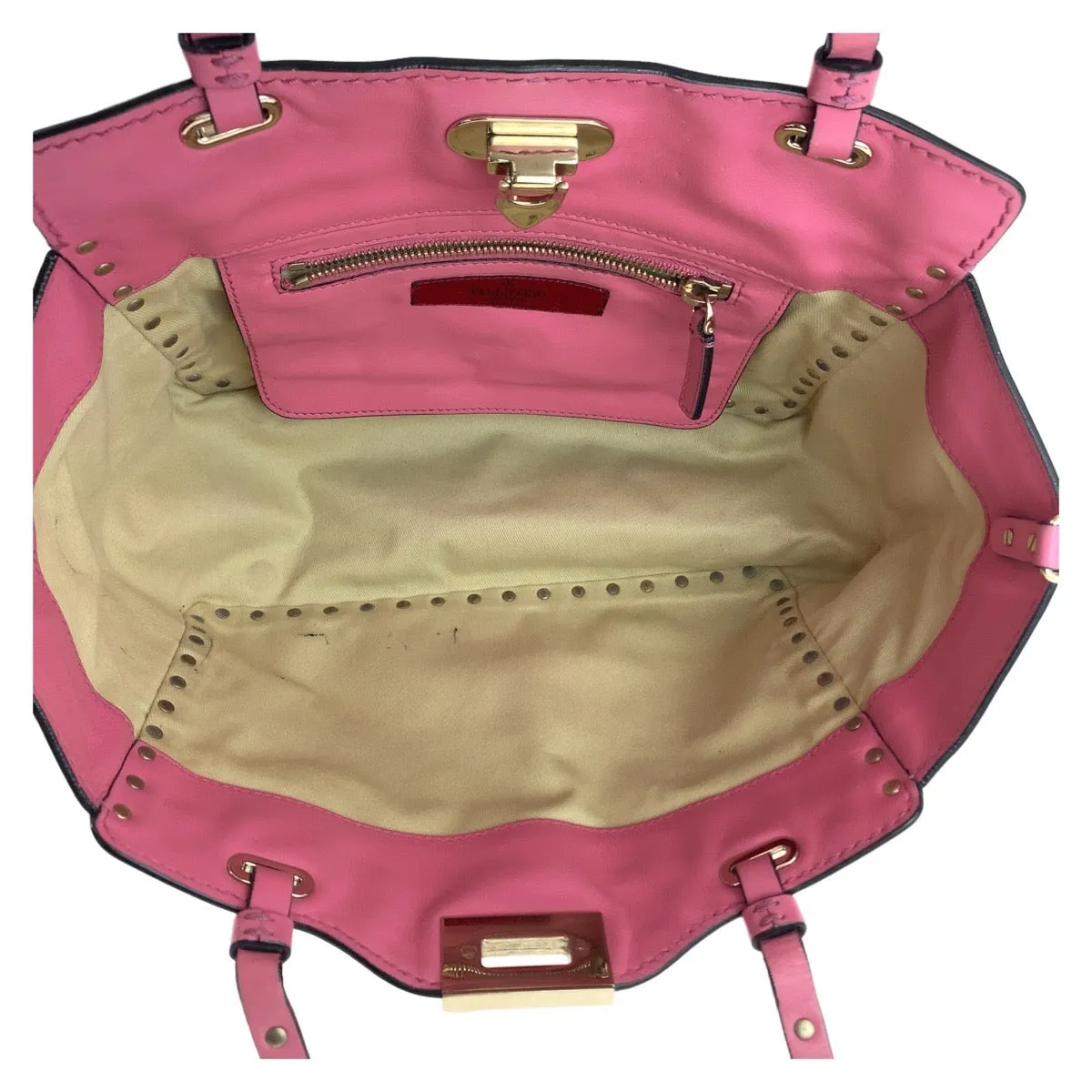 VALENTINO Handbag leather Pink Gold Metal Handbag Shoulder Bag 2way Rock studs Women Used